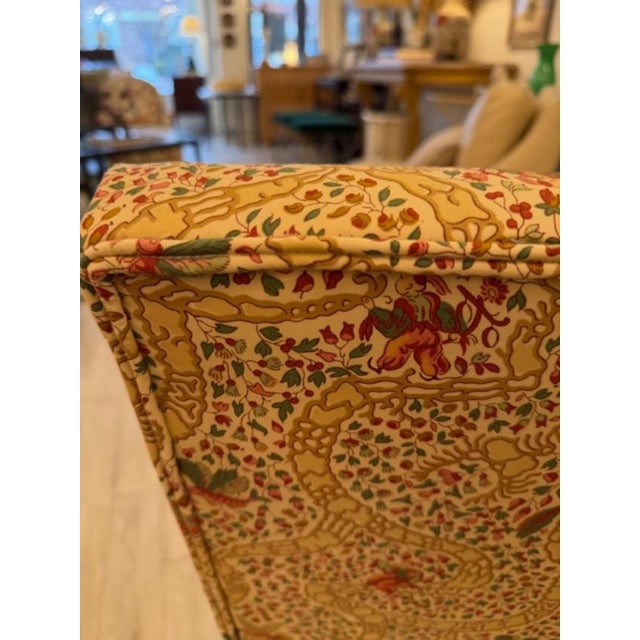 This is a custom slipper chair in Vervain Peking Chinoiserie fabric. This piece is in excellent condition. The base is...