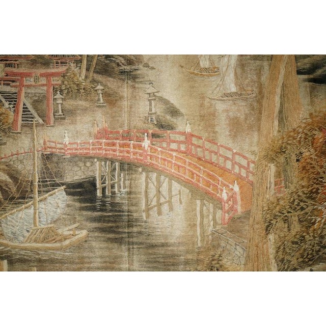Antique Japanese Meiji Hand-Embroidered Silk Tapestry, 1880 For Sale - Image 6 of 15