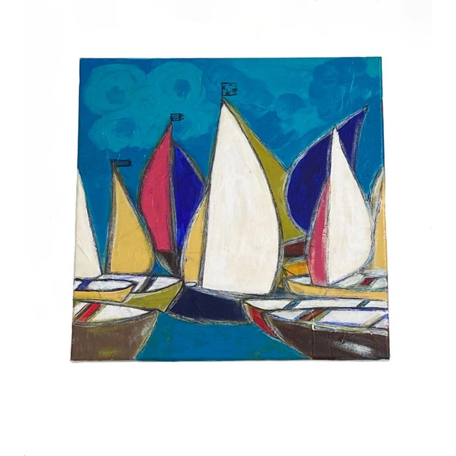 Acrylic on Canvas Titled Los Barcos Signed Yjr 14" H For Sale - Image 11 of 11