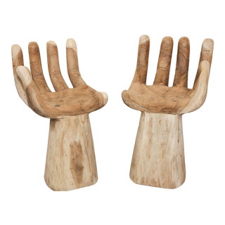 Hand Carved Teak Hand Chairs in the Style of Pedro Friedeberg - a Pair For Sale