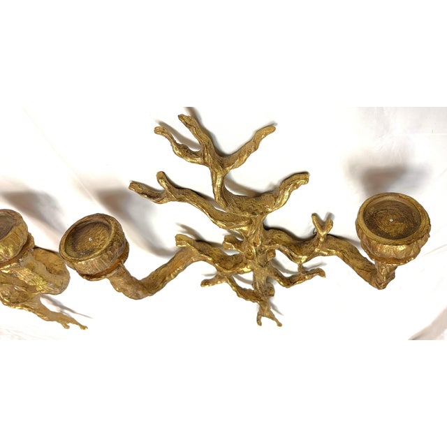 Vintage Felix Agostini Style Gold Faux Bois Branch Candle Wall Sconces- A Pair For Sale - Image 10 of 15