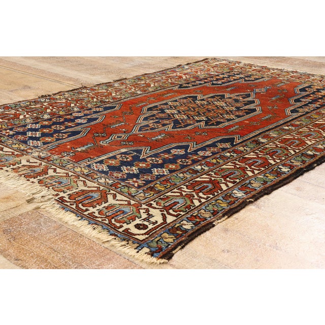Navy Blue Late 19th Century Persian Mazlaghan Hamadan Rug, 04'01 X 05'10 For Sale - Image 8 of 10