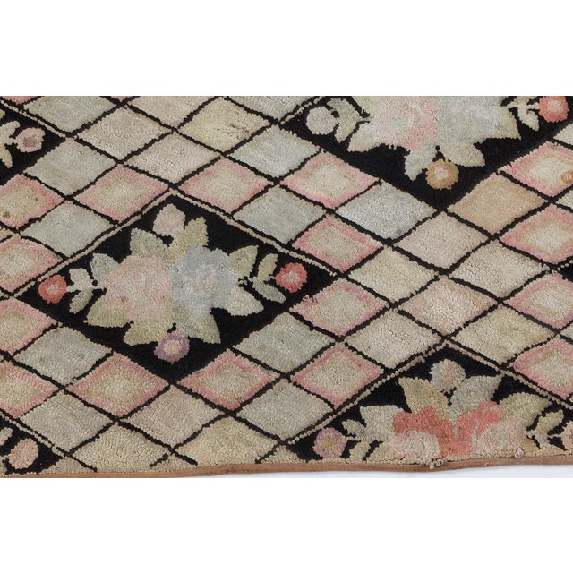 High-quality Vintage Botanic Hooked Rug Size: 5'10" × 9'0" (177 × 274 cm) This captivating vintage American hooked rug...