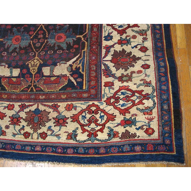 19th Century 1880s Blue Navy Floral Antique W. Persian Bijar Garrus Rug 11'3" X 18'10" Handknotted Wool Carpet For Sale - Image 5 of 6