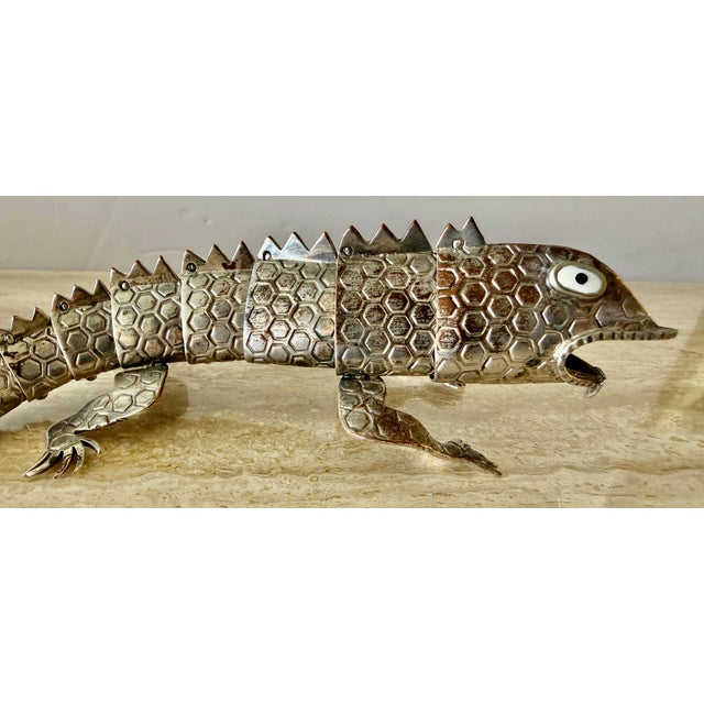 Emilia Castillo 1980s Emilia Castillo Articulated Silver Plate Lizard Sculpture, Taxco Mexico For Sale - Image 4 of 9