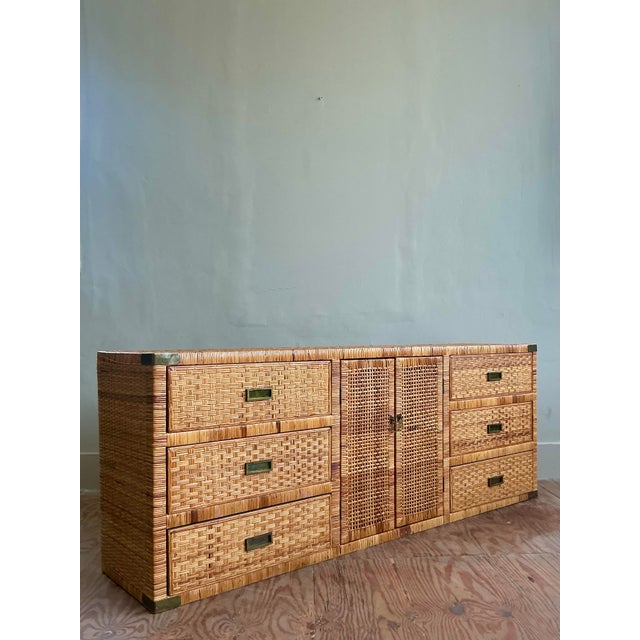 Wood Vintage Boho Woven Rattan Credenza For Sale - Image 7 of 8