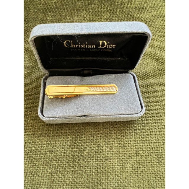 Metal Rare Monsiuer Vintage Christian Dior Gold Plate Tie Clip In Original Case For Sale - Image 7 of 11