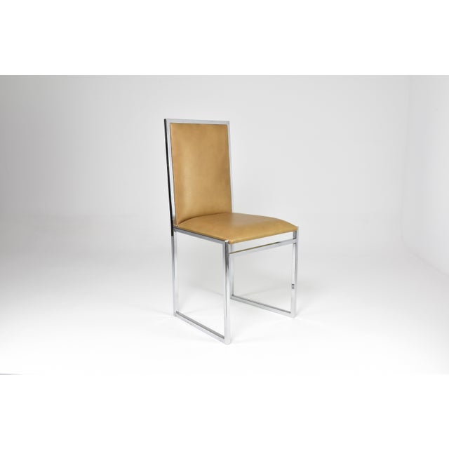 La Metal Arredo Set of Four Italian Chrome, Burl Wood and Leather Dining Chairs, 1970s For Sale - Image 4 of 10