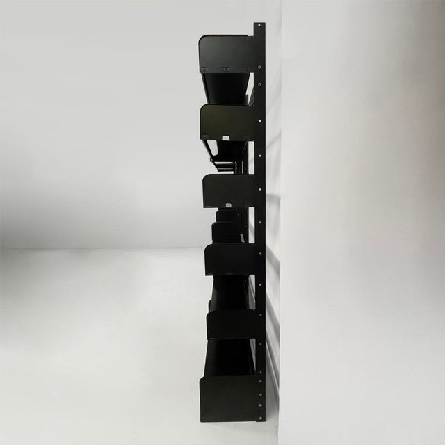 Industrial Italian Modern Modular Black Congresso Bookcase attributed to Lips Vago, 1970s, Set of 3 For Sale - Image 3 of 18