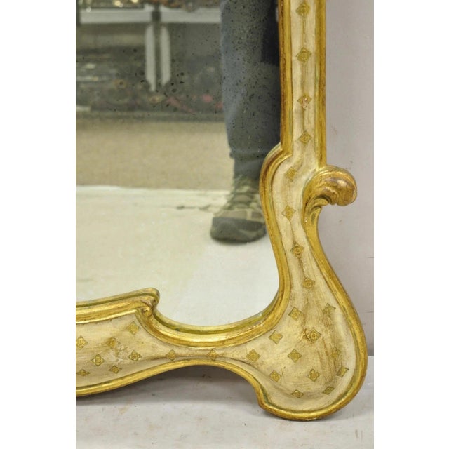 Wood Vintage Italian Florentine Carved Sculpted Giltwood Cream and Gold Wall Mirror For Sale - Image 7 of 12
