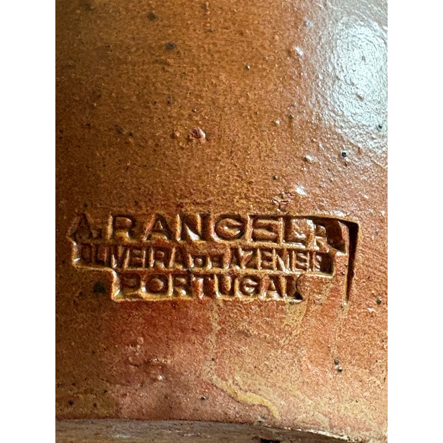 A Rangel Portuguese Stoneware Bottles (Pair). Handmade Rustic Ceramic Vases. Wheel Thrown. 1970 Probably Used for Olive Oil. For Sale - Image 4 of 5