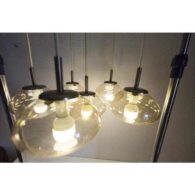 Six-Drop Waterfall Chandelier in Light Smoked Glass, 1960s For Sale - Image 3 of 18