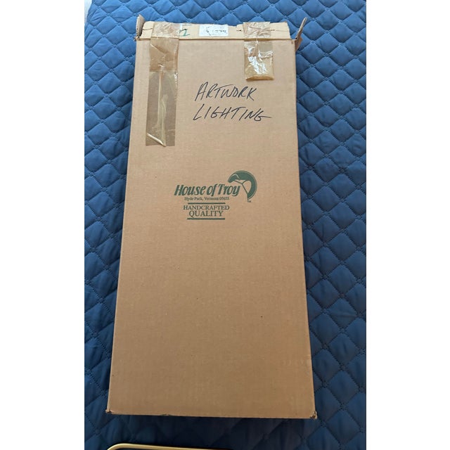 House of Troy Slim Line 21” Wide Picture Lites. New old stock in original boxes brushed brass. 21” wider 8 deep. Corded....