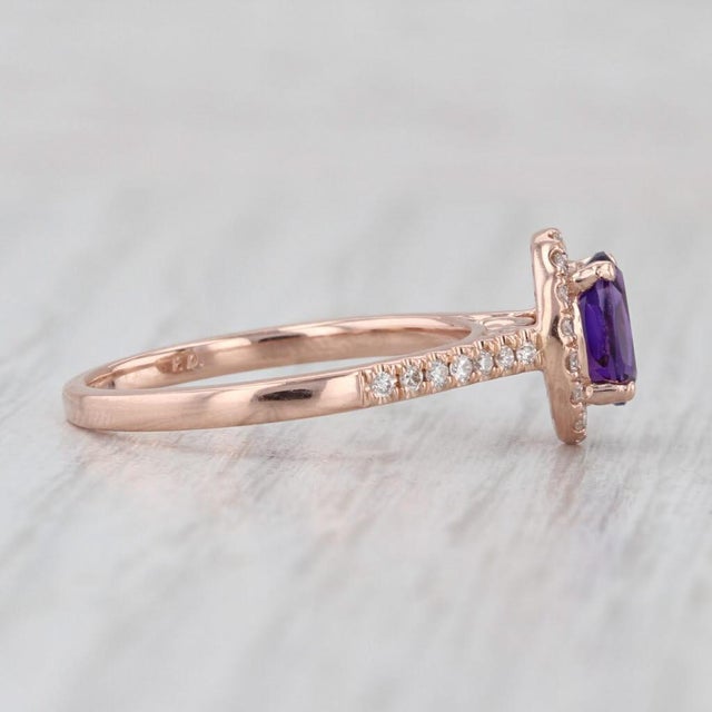 Modern 1ctw Amethyst Diamond Halo Ring 14k Rose Gold Size 7 Engagement For Sale - Image 3 of 8