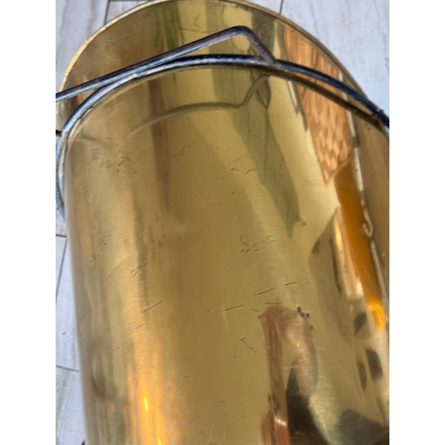 Vintage Large, Solid Brass With Metal Handles, Firewood, Log or Magazine Holder, Natural Patina For Sale - Image 9 of 11