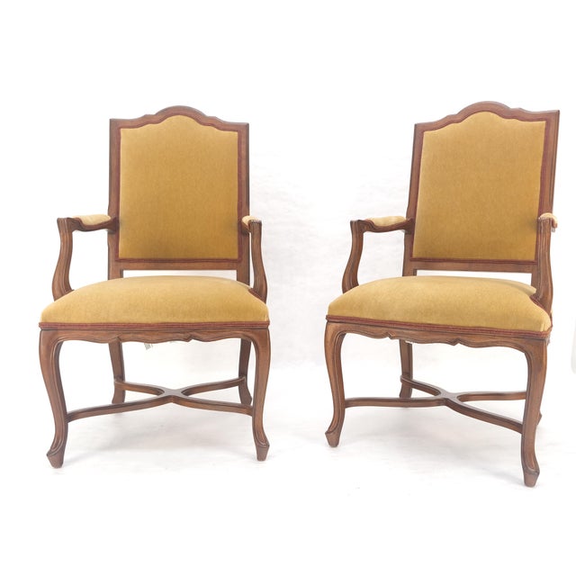 Wood Pair of Carved French Style Mohair Fabric Carved Open Arm Lounge Chairs MINT! For Sale - Image 7 of 11