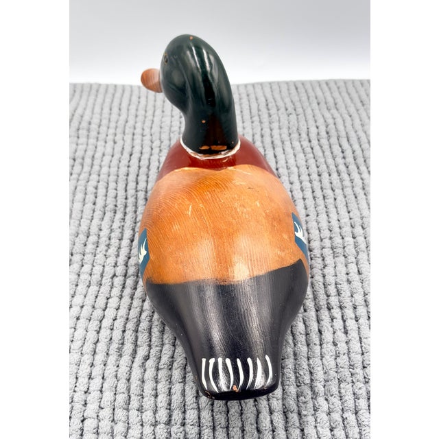 Wood Vintage Hand-Carved Hand-Painted Wooden Mallard Duck Decoy Folk Art Lodge Decor For Sale - Image 7 of 9