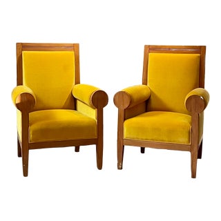 Yellow Velvet Empire Bergere Chairs - a Pair For Sale