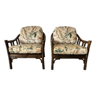 Elinor McGuire Organic Rattan and Leather Lounge Chairs - A Pair For Sale