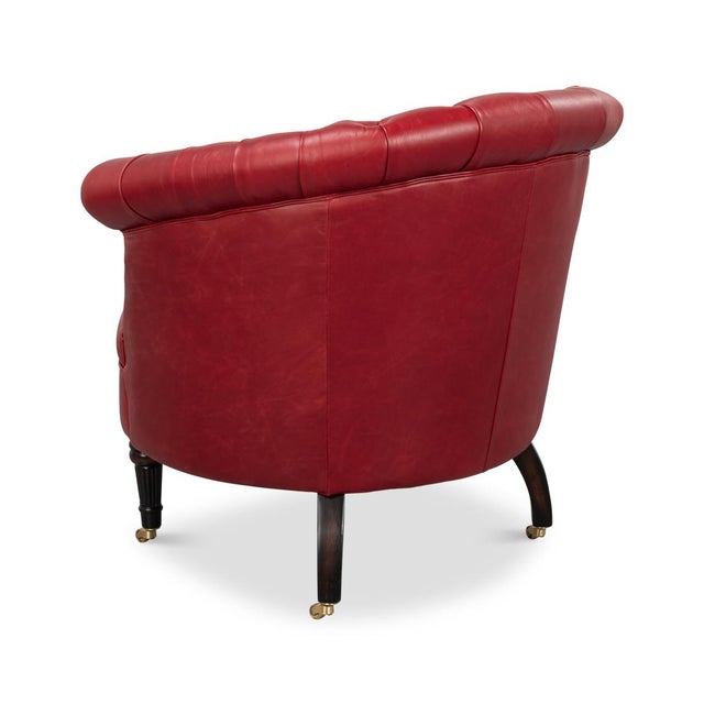 Red Red Leather Barrel Back Chair For Sale - Image 8 of 11