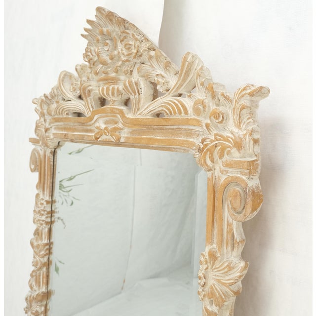 Maitland - Smith Maitland Smith Carved White Wash Finish Wall Mirror Matching Console Table MINT! For Sale - Image 4 of 14