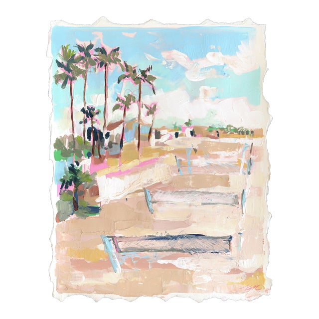 Beach Courts - Abstract Pastel Tone Landscape Mixed Media Painting Artwork by Kellie Newsome For Sale