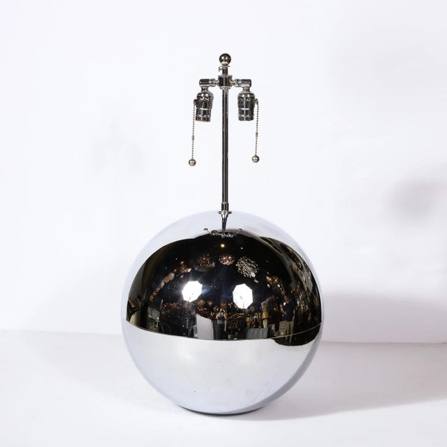 Mid-Century "Ball" Table Lamp in Chrome in the Style of Karl Springer For Sale In New York - Image 6 of 11