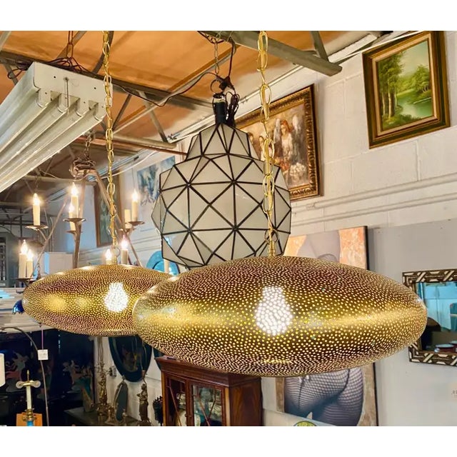 Mid-Century Modern Style Oval Spaceship Brass Pendant or Lantern For Sale - Image 12 of 12