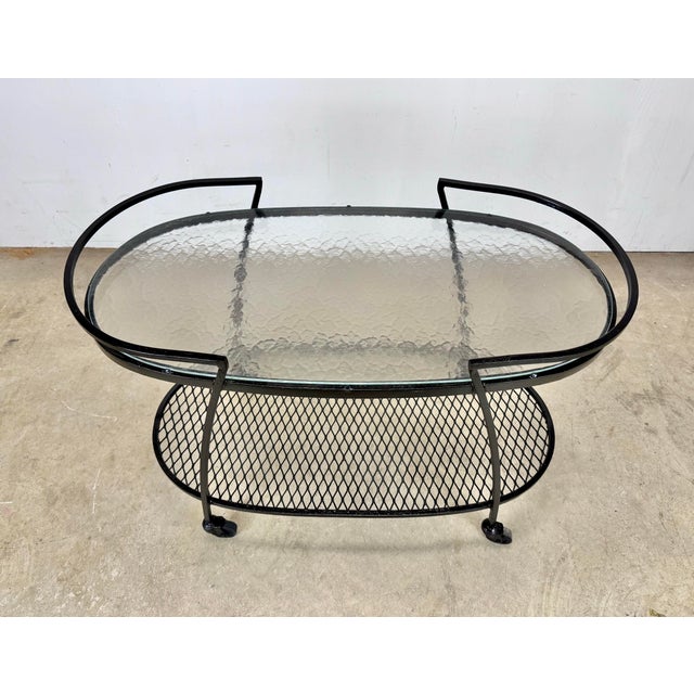 Black 1960’s Mid Century Modern Oval Outdoor Wrought Iron “Pinecrest” Bar Cart by Russell Woodard For Sale - Image 8 of 10