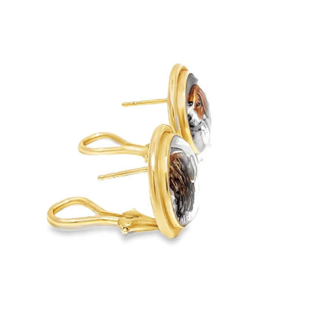19th Century Victorian 14k Yellow Gold Essex Crystal Reverse Painted Dog Earrings, A Pair For Sale In New York - Image 6 of 11