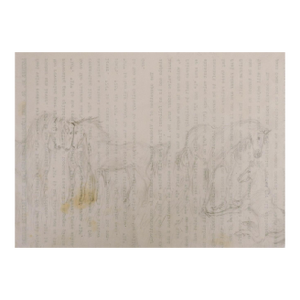 1940s Outsider Folk Art Horse Herd Drawing