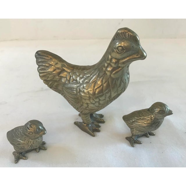 Mid 20th Century Vintage Brass Chicken With Two Chicks For Sale - Image 5 of 6