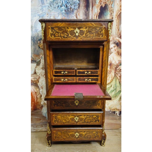 Wood 19th Century Secretary Desk in Marquetry of Fine Woods For Sale - Image 7 of 8