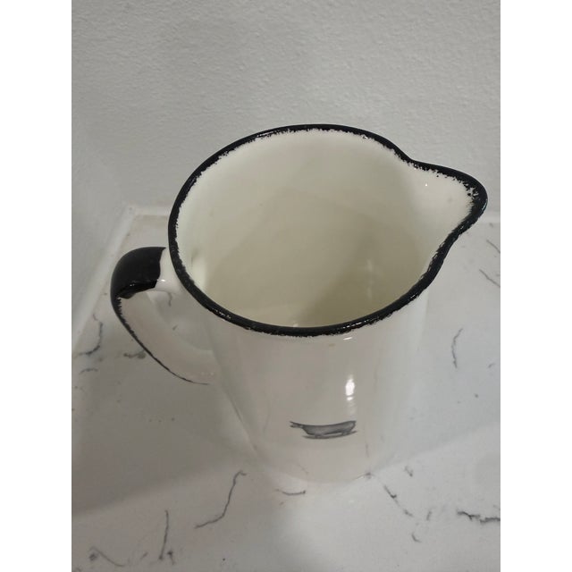 Ceramic Vintage White Jug / Pitcher With a Sheep on Both Sides With Black Trim From England For Sale - Image 7 of 9