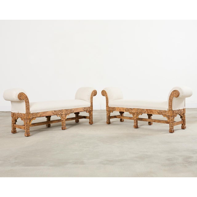 Pair of Italian Baroque Style Scroll Arm Benches 5 Ft. For Sale In Sacramento - Image 6 of 18