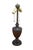 This vintage mid-century table lamp features an elegant urn-shaped central body crafted from dark turned walnut wood with...