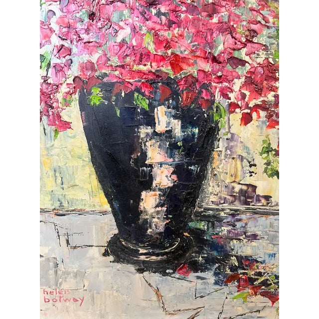 A captivating and highly textured mid-century mid-impressionist floral still life by Long Island artist Helen Botway.(...