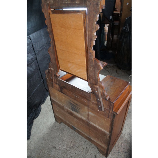 Antique Victorian Eastlake Walnut Marble Top Dresser Glove Box Shaving Mirror For Sale - Image 12 of 12