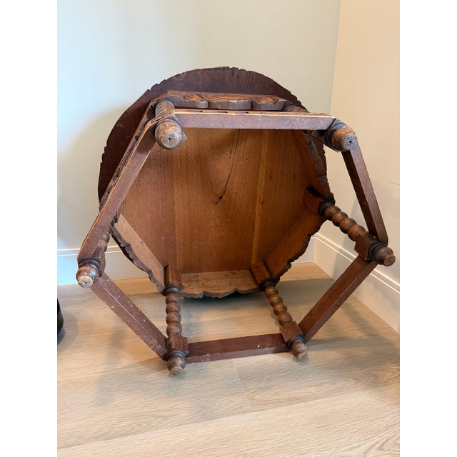 Vintage Round Wooden Hand-Carved Coffee / Accent Table For Sale - Image 4 of 5