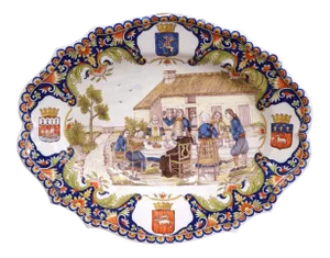 Large 19th Century French Hand-Painted Oval Faience Wall Platter From Brittany