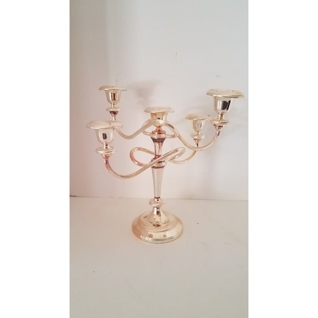 1980s Vintage Silver on Copper Five Arm Convertible Candelabra For Sale - Image 5 of 5