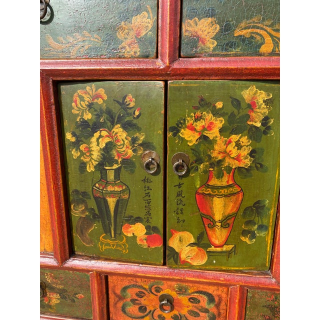 Vintage Chinoiserie Polychrome Paint Decorated Sideboard, Circa 1950s For Sale - Image 6 of 13