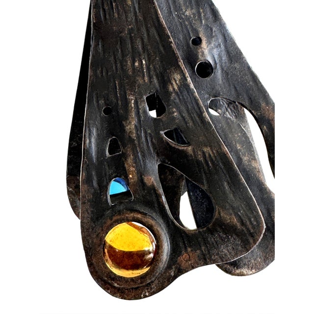 Italian Art Deco Alabaster Hanging Light with Wrough Iron Dagonfly and Chain, 1920s For Sale - Image 9 of 18