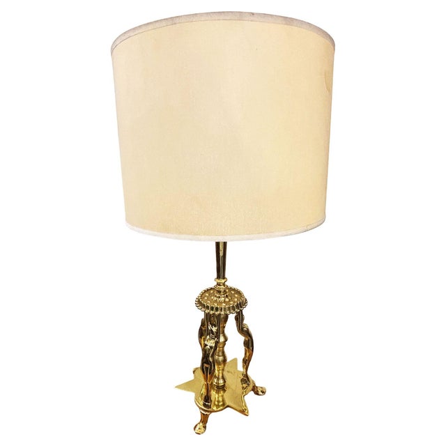 Elegant and distinctive, this rare brass Art Deco Fankart table lamp features a sculptural, polished brass base with 3...