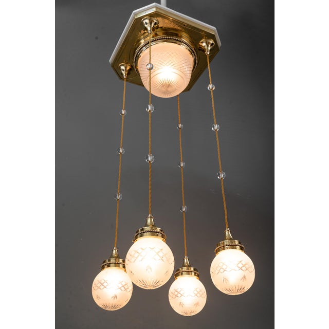 Art Deco Chandelier with Cut Glass Shades, Vienna, 1920s For Sale - Image 9 of 18