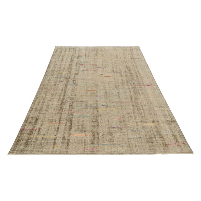 1960s Vintage Zeki Müren Rug in Beige With Colorful Geometric Pattern From Rug & Kilim For Sale - Image 5 of 7