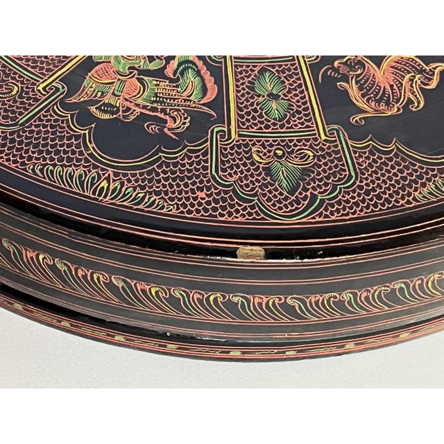 Vintage Chinese Zodiac Black Lacquered Box With Seven Compartments For Sale - Image 11 of 12