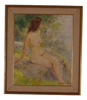 Karl Vilhelm Anstensen, Sitting Woman, 1955, Oil on Canvas, Framed