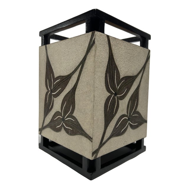 1990s Vintage R. & Y. Augousti Integrated Metal & Tessellated Shagreen Leaf Waste Bin - 1 Piece For Sale