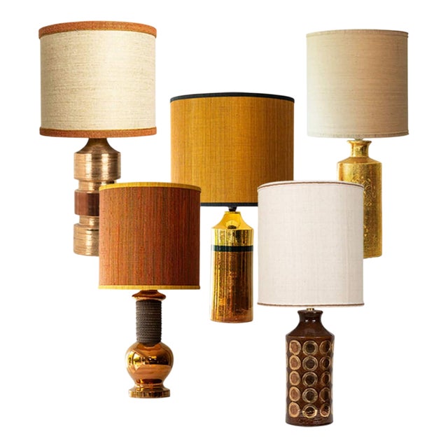 Gold Warm Tones Table Lamps attributed to R. Houben, 1970 For Sale